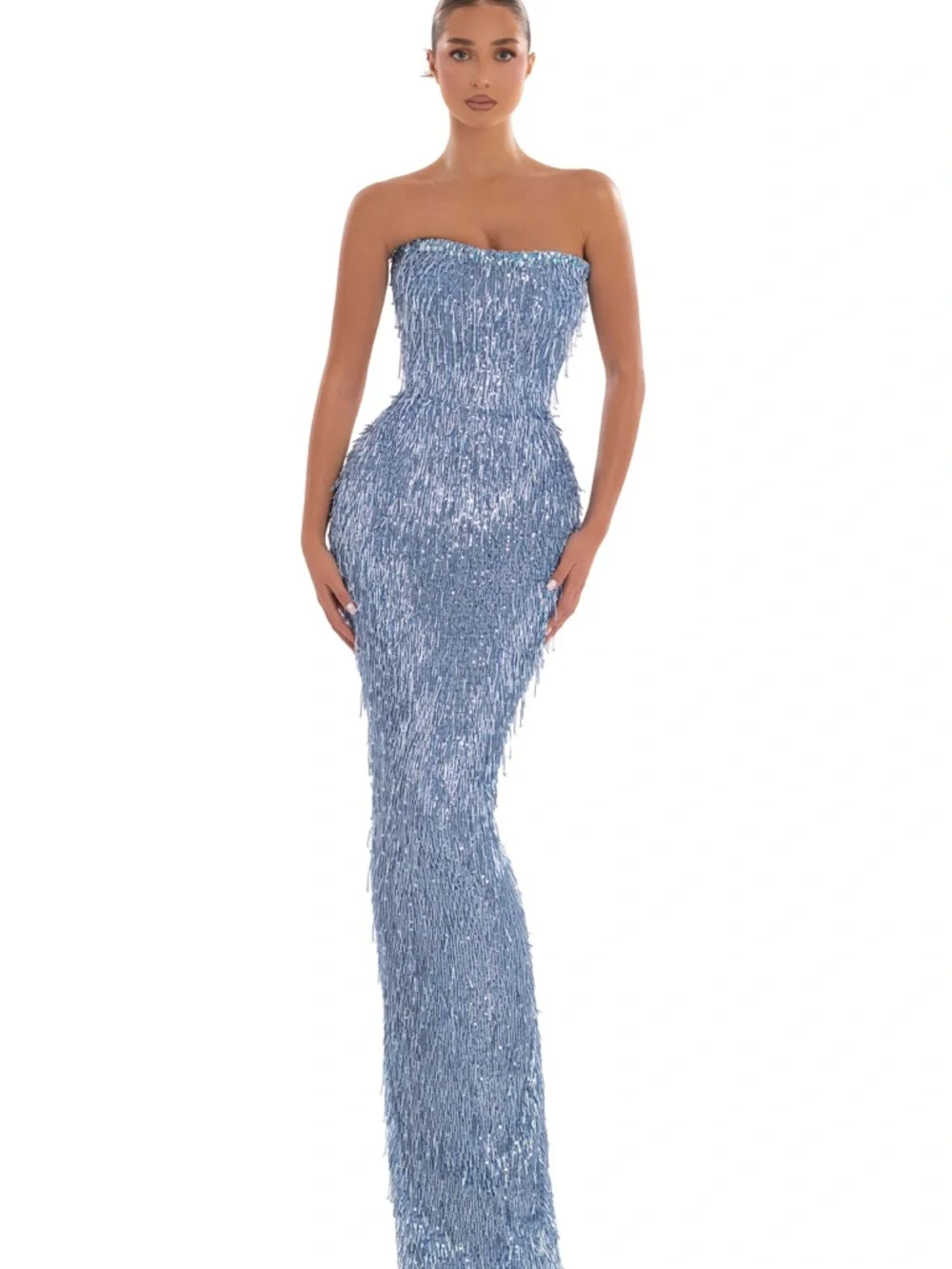 Albina Dyla Sapphire Gleam Strapless Sequin Column Dress - Picture 2 of 12